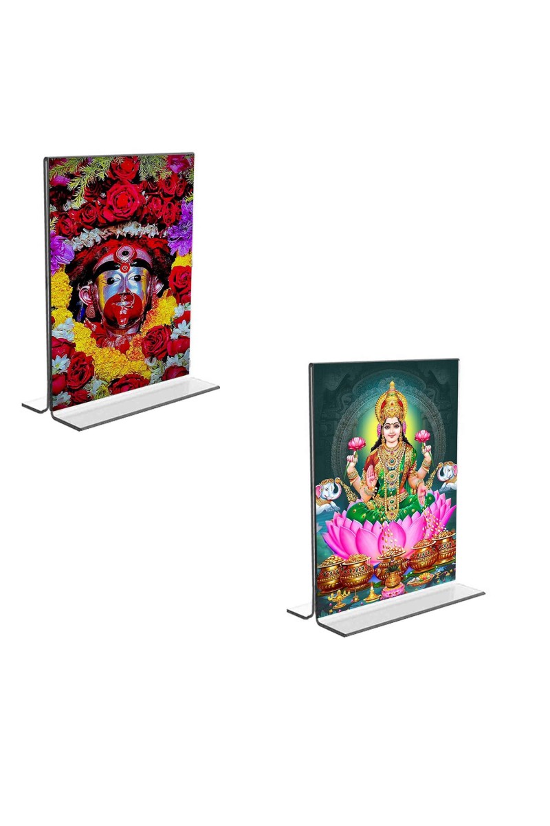 Car Desk/Table Top Maa Tara & maa Lakhsmi Acrylic T-Style Photo Stand - 2.5x3.5 Inches, Compact and Stylish Spiritual Display, easily change 2 photos (Pack of 1)