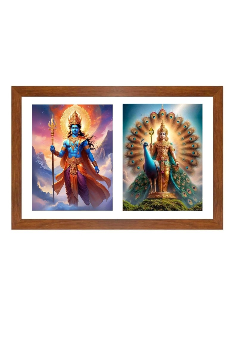 Lord indra and kartikeya Photo Frame - 13x17Inches - Spiritual Artwork for Home Decor, Puja Room and Office Decoration