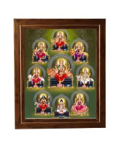 Hitech Sales Durga Mata with 9 form Photo Frame for Pooja Room, Temple Decor, Home Decoration and Gift (Wall and Tabletop, Rectangular, Printed Photo, 12 x 14 inches Frame, Brown)