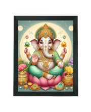 Hitech Sales Shree Shree Ganesh ji Polystyrene Photo Frame for Pooja Room, Temple Decor, Home Decoration and Gifting (Wall and Tabletop, Rectangular, Printed Photo, 7.12 x 9.12 inches Frame, Black)