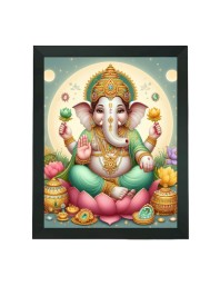 Hitech Sales Shree Shree Ganesh ji Polystyrene Photo Frame for Pooja Room, Temple Decor, Home Decoration and Gifting (Wall and Tabletop, Rectangular, Printed Photo, 7.12 x 9.12 inches Frame, Black)