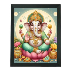 Hitech Sales Shree Shree Ganesh ji Polystyrene Photo Frame for Pooja Room, Temple Decor, Home Decoration and Gifting (Wall and Tabletop, Rectangular, Printed Photo, 7.12 x 9.12 inches Frame, Black)