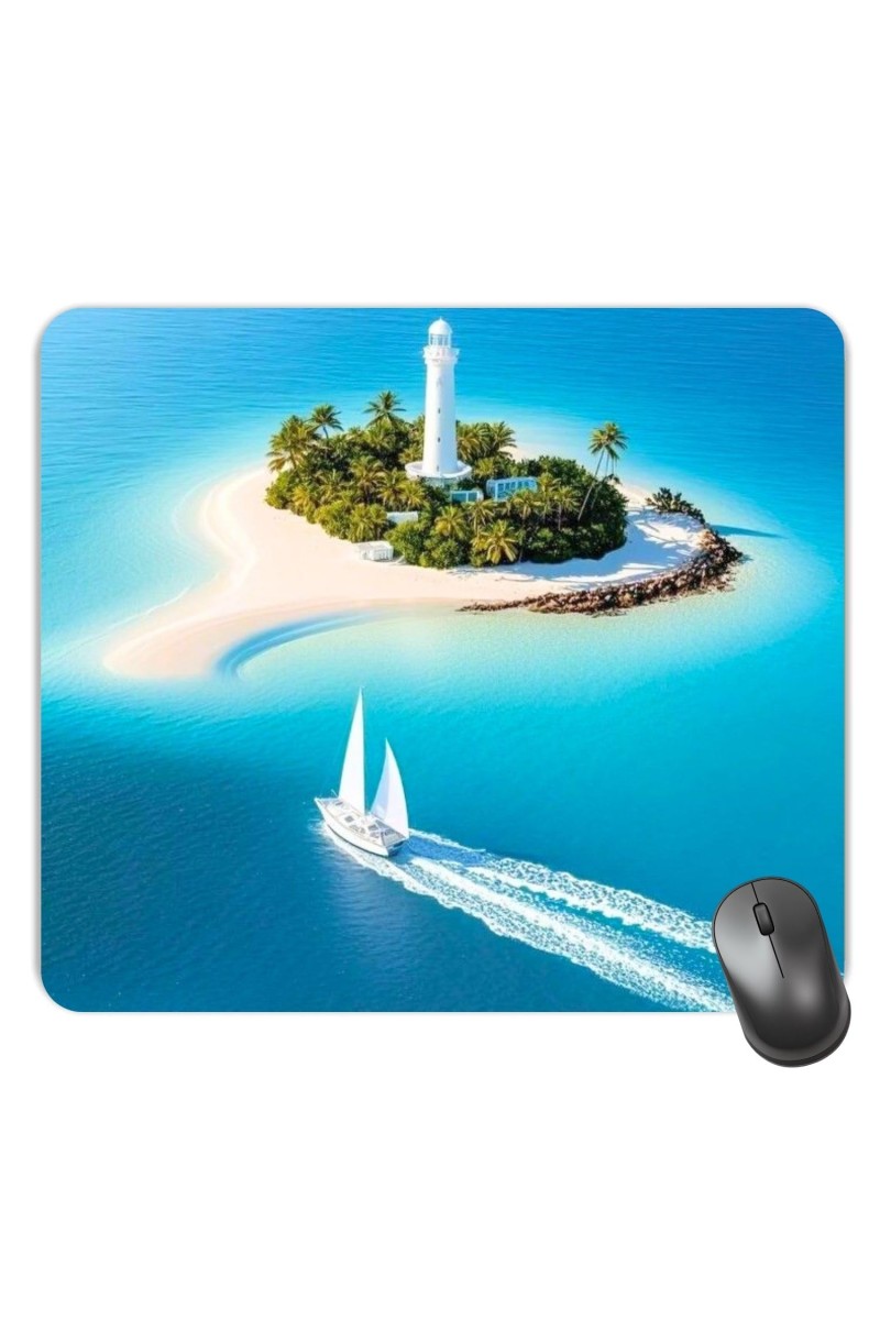 Customized Island with Sailboat Picture Sublimation Mouse Pad | 8 X 7.5 Inch | Smooth Cloth Surface | Non-Slip Rubber Base | Personalized Mousepad for Laptop & Desktop (F17369)