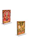 Car Desk/Table Top Maa Lakhsmi Sri Ganesh Maa Saraswati Acrylic T-Style Photo Stand - 2.5x3.5 Inches, Compact and Stylish Spiritual Display, easily change 2 photos (Pack of 1)