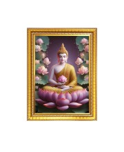 Lord Buddha Photo Frame - 10x14 Inches, Brown Wooden Frame for Home, Office & Temple Decoration