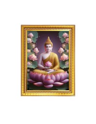 Lord Buddha Photo Frame - 10x14 Inches, Brown Wooden Frame for Home, Office & Temple Decoration