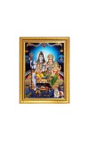 Lord Shiva Parvati with Bal Ganesh and kartikeya ji With nandi cow Photo Frame - 10x14 Inches, Brown Wooden Frame for Home, Office & Temple Decoration