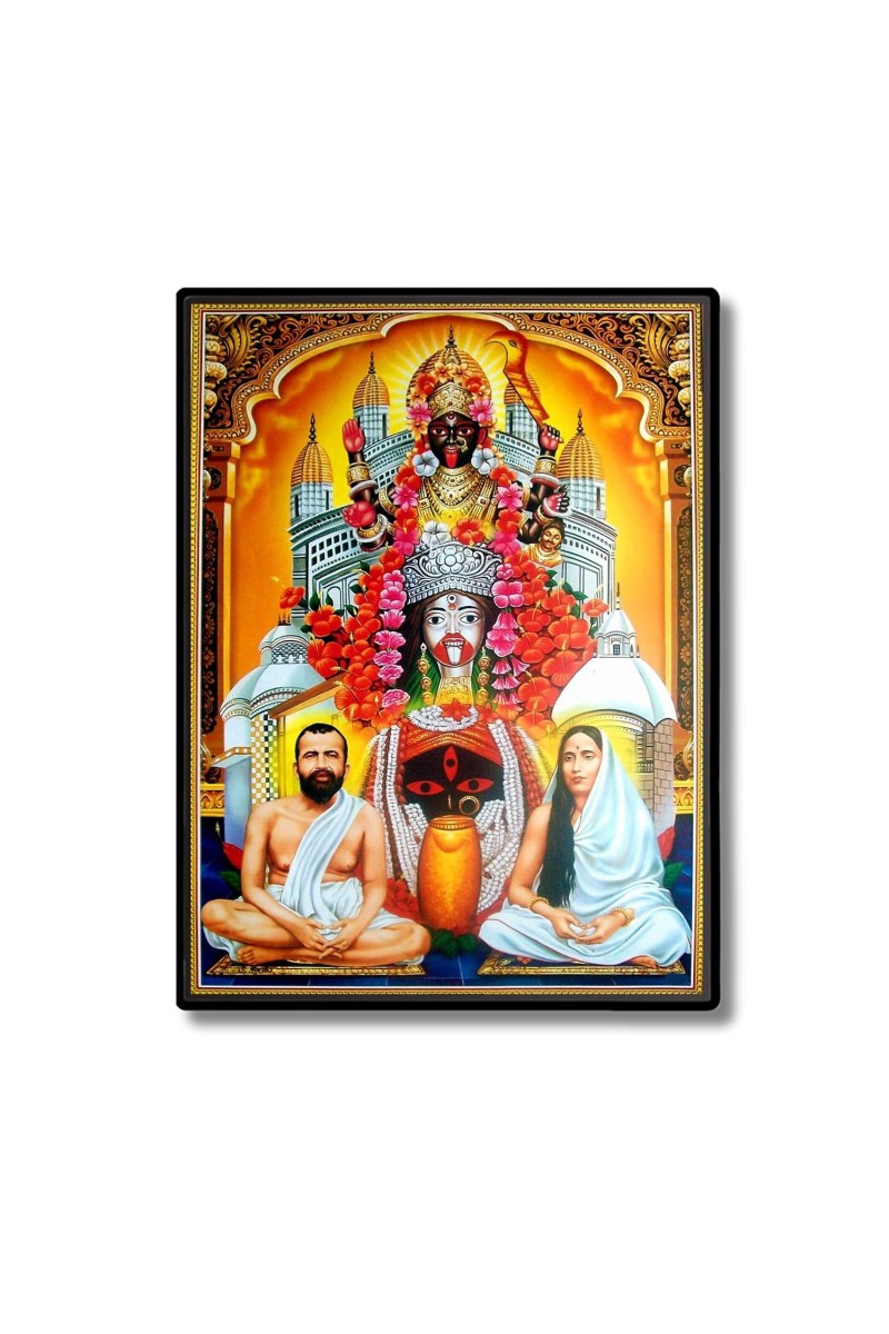 Kali, Ramakrishna Paramahamsa & Sarada Devi Laminated Photo - 9x11 Inches, Divine Blessings for Home & Office and Temple Decoration