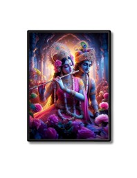 Radha Krishna Laminated Photo - 5x7 Inches, Divine Blessings for Home & Office and Temple Decoration