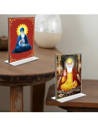 Guru Nanak Acrylic T-Style Photo Stand - 7x9 Inches, Compact and Stylish Spiritual Display, easily change 2 photos (Pack of 1)