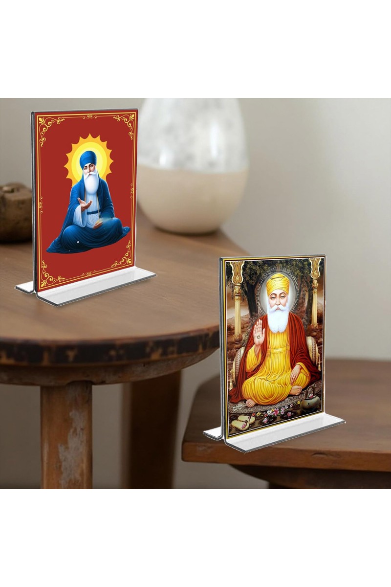 Guru Nanak Acrylic T-Style Photo Stand - 5x7 Inches, Compact and Stylish Spiritual Display, easily change 2 photos (Pack of 1)