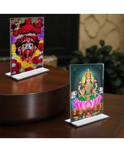 Debi Tara & Debi Lakhsmi Acrylic T-Style Photo Stand - 11x13 Inches, Compact and Stylish Spiritual Display, easily change 2 photos (Pack of 1)