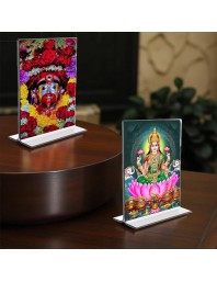Debi Tara & Debi Lakhsmi Acrylic T-Style Photo Stand, Compact and Stylish Spiritual Display, easily change 2 photos (Pack of 1)