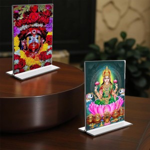 Debi Tara & Debi Lakhsmi Acrylic T-Style Photo Stand - 7x9 Inches, Compact and Stylish Spiritual Display, easily change 2 photos (Pack of 1)