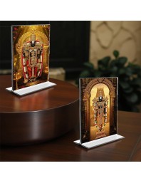 Lord Tirupati Balaji Acrylic T-Style Photo Stand, Compact and Stylish Spiritual Display, easily change 2 photos (Pack of 1)