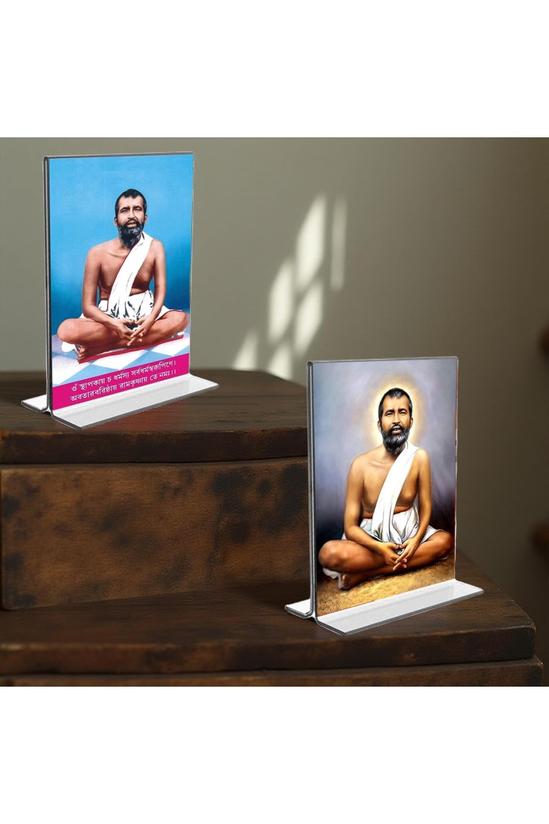 Sri Ramakrishna Paramhansa Acrylic T-Style Photo Stand, Compact and Stylish Spiritual Display, easily change 2 photos (Pack of 1)