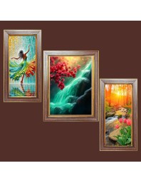 3-Pack Lovely nature view Photo Frames - 2 Pieces 12x19 Inch & 1 Piece 16x19 Inch - Rustic Wall Art for Home & Office Decor - Botanical Wall Hanging for Living Room, Bedroom, or Workspace