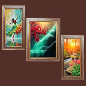 3-Pack Lovely nature view Photo Frames - 2 Pieces 12x19 Inch & 1 Piece 16x19 Inch - Rustic Wall Art for Home & Office Decor - Botanical Wall Hanging for Living Room, Bedroom, or Workspace