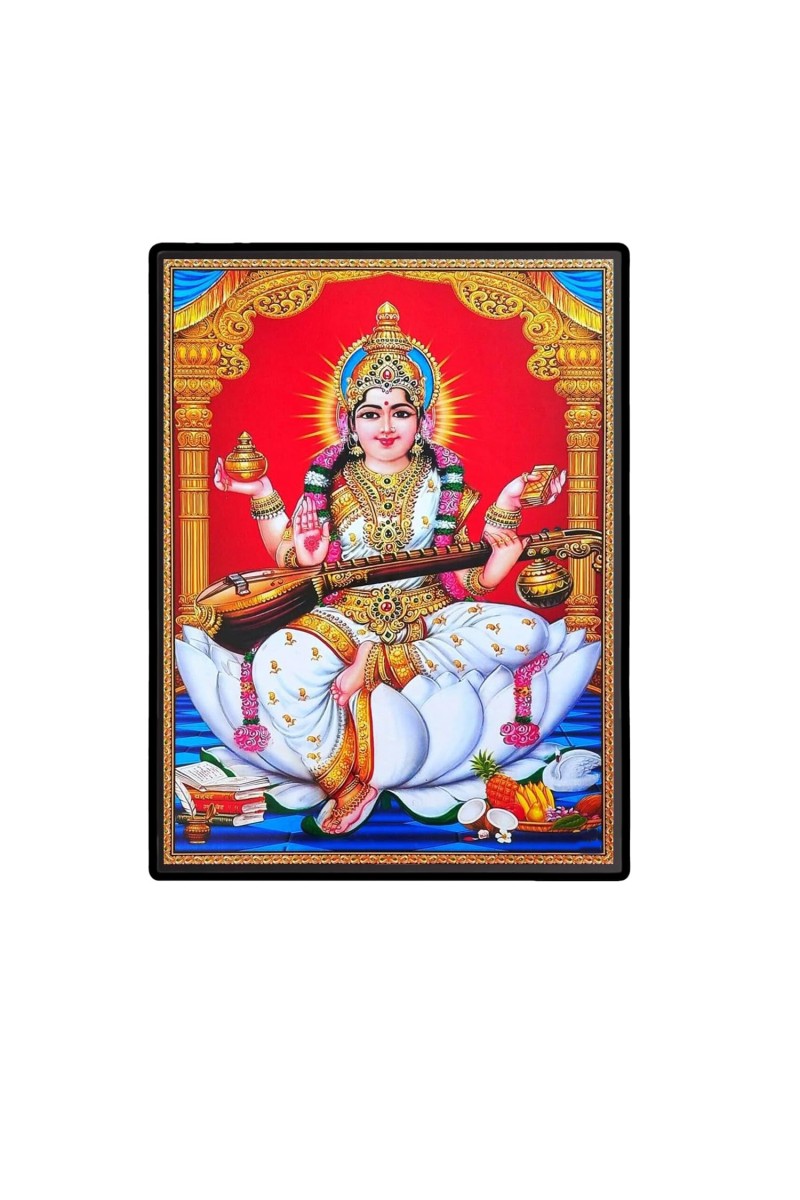 Saraswati Laminated Photo - 5x7 Inches, Divine Blessings for Home & Office and Temple Decoration