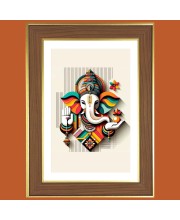 Lord Ganapathi Bappa Photo Frame - 10x14 Inches, Brown Wooden Frame for Home, Office & Temple Decoration