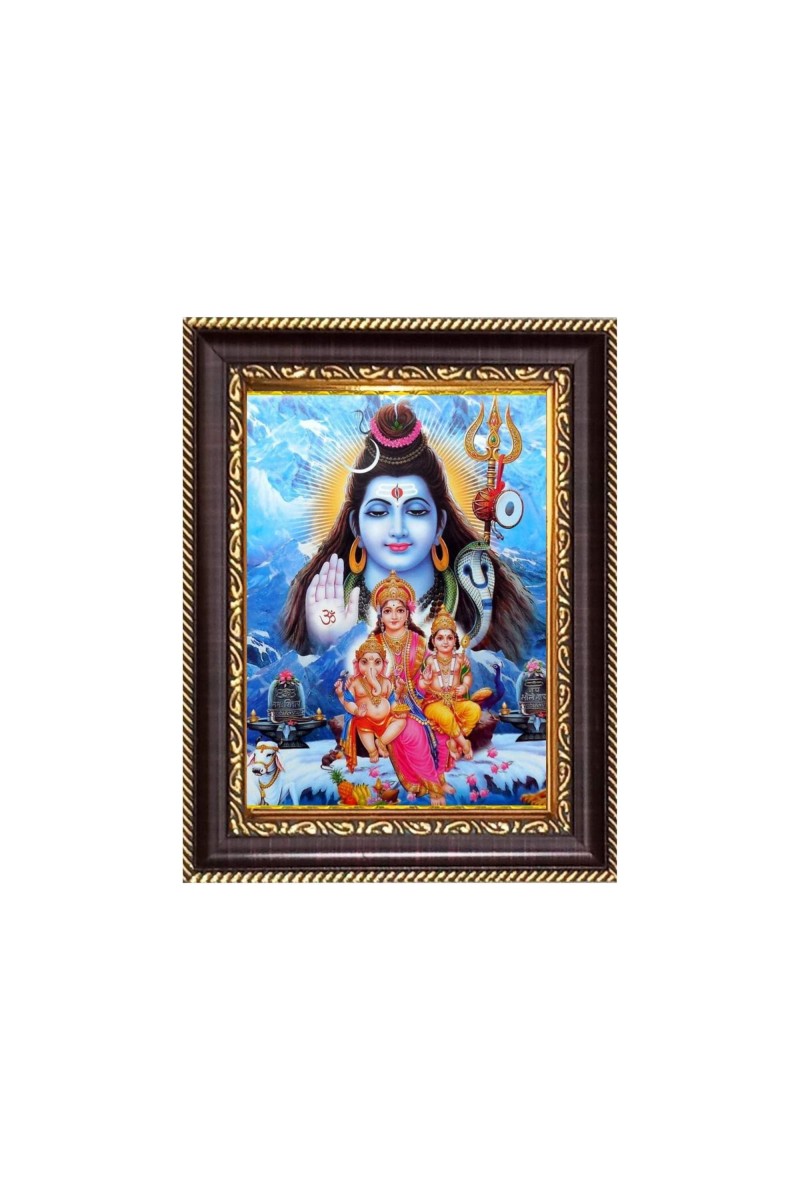 Lord Shiva, Mata Parvati, Baby Ganesh and Baby Kartikeya Digital Print Photo 6.7x8.7 inches - Vibrant Religious Wall Art for Home, Office and Temple Decor.
