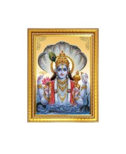 Lord Narayan Photo Frame - 10x14 Inches, Brown Wooden Frame for Home, Office & Temple Decoration