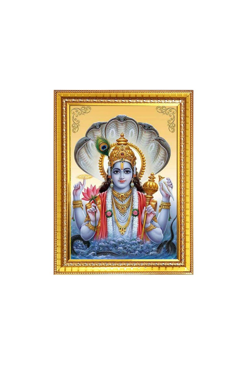 Lord Narayan Photo Frame - 12x16 Inches, Brown Wooden Frame for Home, Office & Temple Decoration