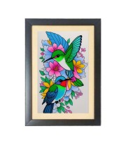 Humming birds painting Black Photo Frame Funny Animal and Bird Cartoon Art