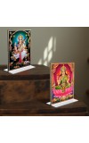 Debi Saraswati & Debi Lakhsmi Acrylic T-Style Photo Stand, Compact and Stylish Spiritual Display, easily change 2 photos (Pack of 1)