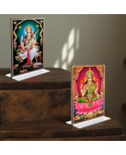 Debi Saraswati & Debi Lakhsmi Acrylic T-Style Photo Stand - 9x11 Inches, Compact and Stylish Spiritual Display, easily change 2 photos (Pack of 1)