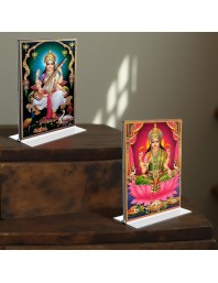 Debi Saraswati & Debi Lakhsmi Acrylic T-Style Photo Stand - 9x11 Inches, Compact and Stylish Spiritual Display, easily change 2 photos (Pack of 1)