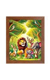 AI Funny Lion, Elephant, Birds Art Picture for Kids - 12x16 inches, Brown Color - Perfect Wall Decor for Children's Room