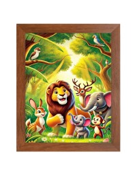 AI Funny Lion, Elephant, Birds Art Picture for Kids - 12x16 inches, Brown Color - Perfect Wall Decor for Children's Room