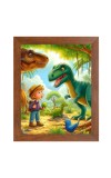 AI Funny Dinosaurs with kid Art Picture for Kids - 14x18 inches, Brown Color - Perfect Wall Decor for Children's Room