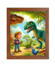 AI Funny Dinosaurs with kid Art Picture for Kids - 12x16 inches, Brown Color - Perfect Wall Decor for Children's Room