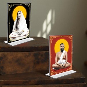 Sri Ramakrishna Paramhansa & Sarada Debi Acrylic T-Style Photo Stand - 9x11 Inches, Compact and Stylish Spiritual Display, easily change 2 photos (Pack of 1)