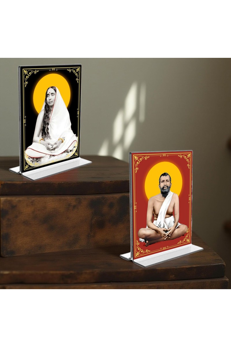 Sri Ramakrishna Paramhansa & Sarada Debi Acrylic T-Style Photo Stand, Compact and Stylish Spiritual Display, easily change 2 photos (Pack of 1)