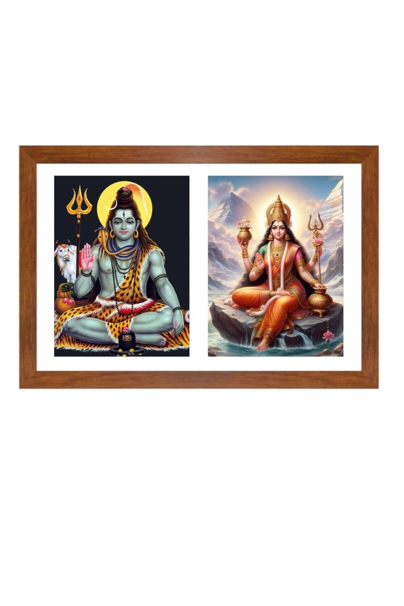 Lord shiva and parvati Photo Frame - 17x21Inches - Spiritual Artwork for Home Decor, Puja Room and Office Decoration