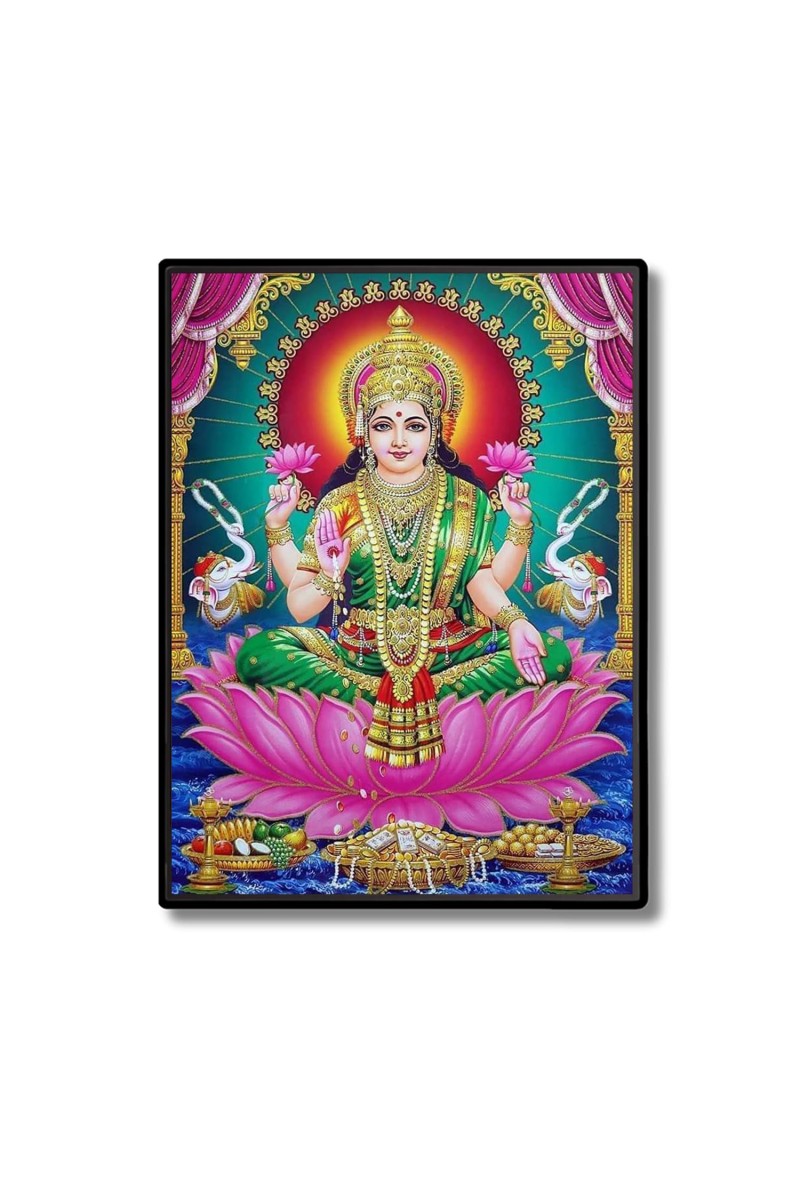 Lakshmi Laminated Photo - 5x7 Inches, Divine Blessings for Home & Office and Temple Decoration