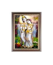 Maa Radha with Sri Krishna Photo Frame - 10x14 Inches, Brown Wooden Frame for Home, Office & Temple Decoration