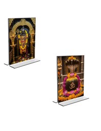 Car Desk/Table Top Lord Shiva & Shiva Lingam Acrylic T-Style Photo Stand - 2.5x3.5 Inches, Compact and Stylish Spiritual Display, easily change 2 photos (Pack of 1)