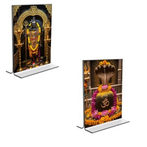 Car Desk/Table Top Lord Shiva & Shiva Lingam Acrylic T-Style Photo Stand - 2.5x3.5 Inches, Compact and Stylish Spiritual Display, easily change 2 photos (Pack of 1)