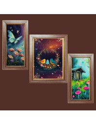 3-Pack Beautiful painting Photo Frames - 2 Pieces 14x21 Inch & 1 Piece 18x21 Inch - Rustic Wall Art for Home & Office Decor - Botanical Wall Hanging for Living Room, Bedroom, or Workspace