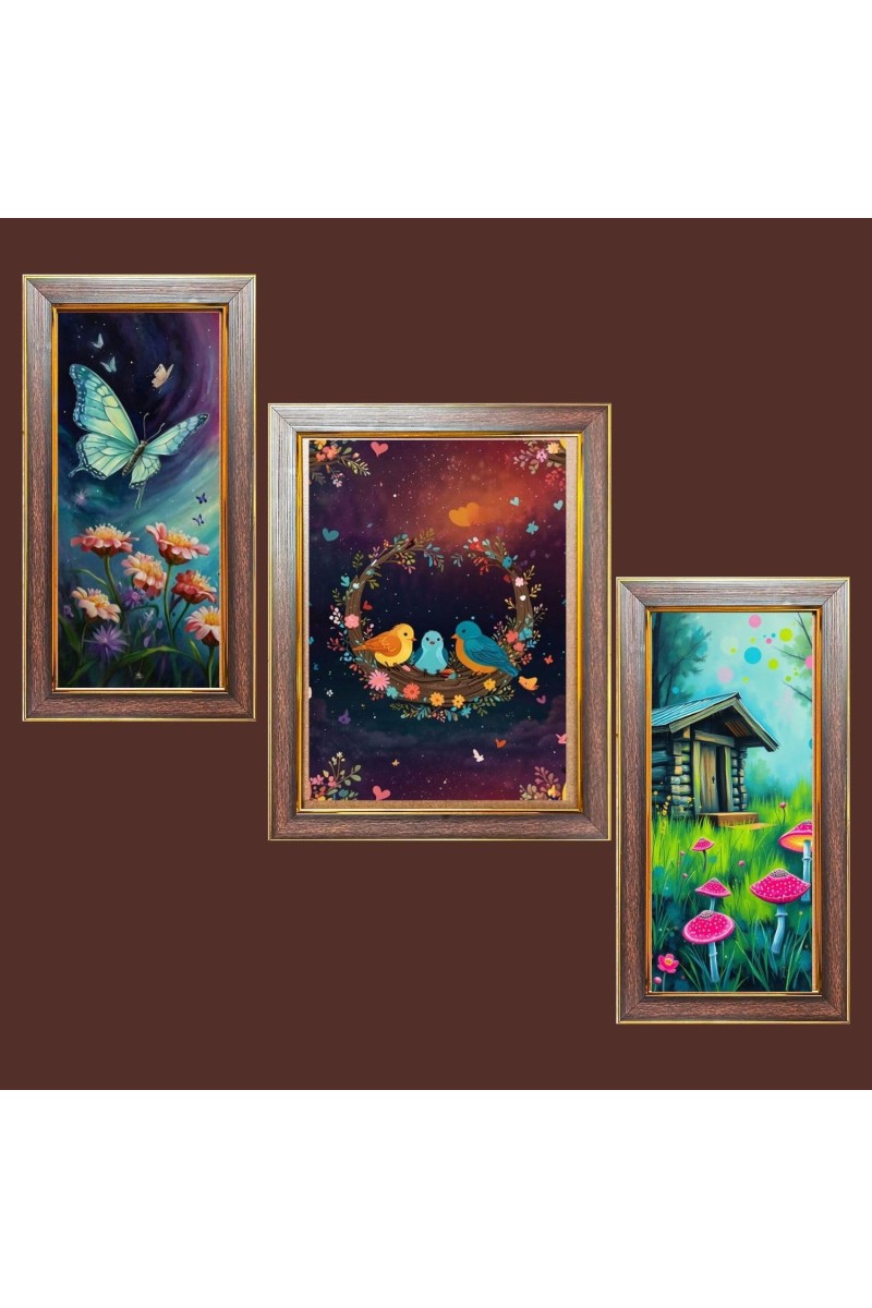 3-Pack Beautiful painting Photo Frames - 2 Pieces 6x13 Inch & 1 Piece 10x13 Inch - Rustic Wall Art for Home & Office Decor - Botanical Wall Hanging for Living Room, Bedroom, or Workspace