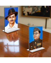 Sri Bhagat Singh & Netaji Subhas Chandra Bose Acrylic T-Style Photo Stand - 11x13 Inches, Compact and Stylish Spiritual Display, easily change 2 photos (Pack of 1)