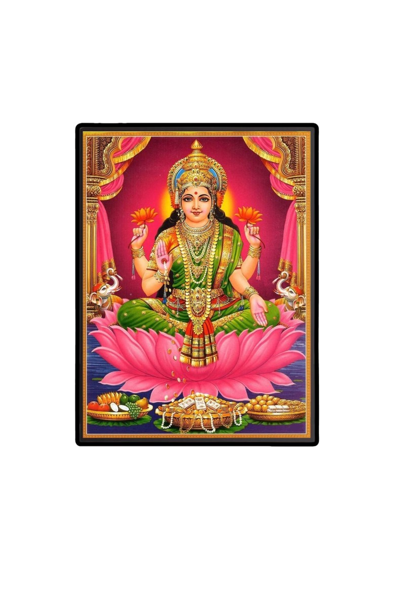 Lakshmi Laminated Photo - 5x7 Inches, Divine Blessings for Home & Office and Temple Decoration