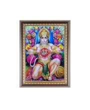 Sri Hanuman ji Tearing his Chest Showing shri ram and sita maa Photo Frame - 10x14 Inches, Brown Wooden Frame for Home, Office & Temple Decoration