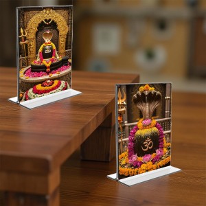 Lord Shiva Lingam Acrylic T-Style Photo Stand - 7x9 Inches, Compact and Stylish Spiritual Display, easily change 2 photos (Pack of 1)