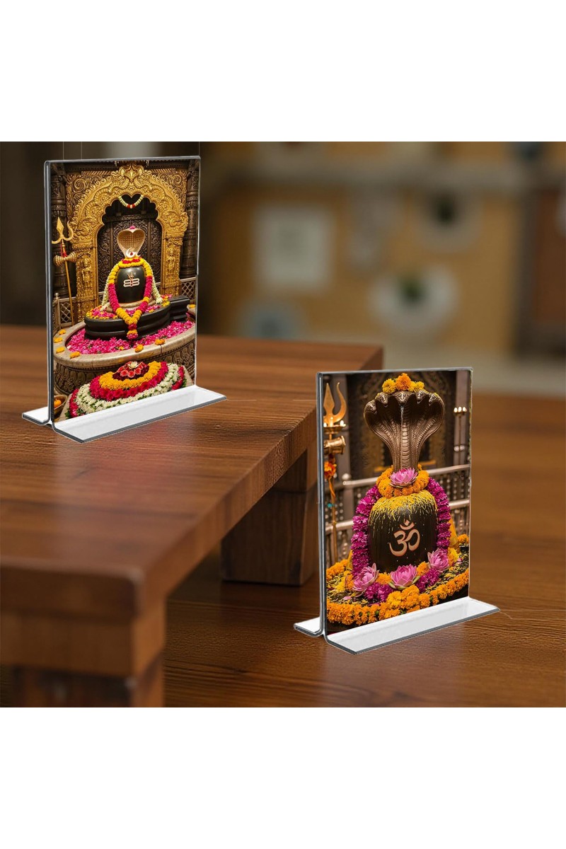 Lord Shiva Lingam Acrylic T-Style Photo Stand - 7x9 Inches, Compact and Stylish Spiritual Display, easily change 2 photos (Pack of 1)