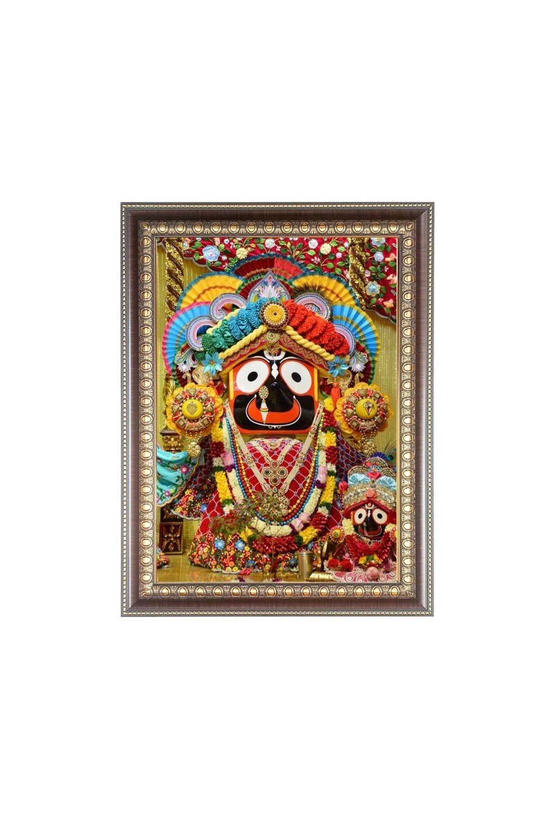 Lord Jagannath Photo Frame - 12x16 Inches, Brown Wooden Frame for Home, Office & Temple Decoration